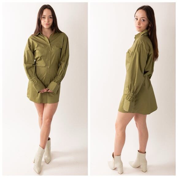 En Saison NEW Hardin Collared Button Front Mini Shirt Dress Sage Green - Picture 1 of 10